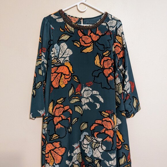 Anthropologie x Maeve Green Floral Knee-length 3/4 Sleeve Shift Dress - Picture 2 of 6